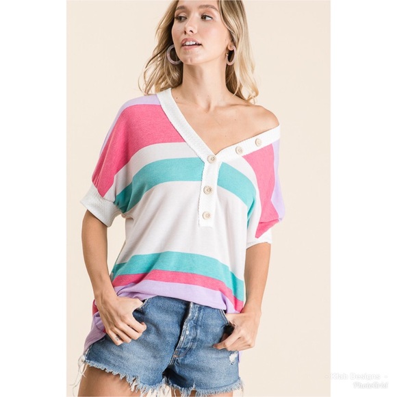 💖LAST 1! Super Soft Knit Multi Stripe V Neck Top! - Picture 8 of 8